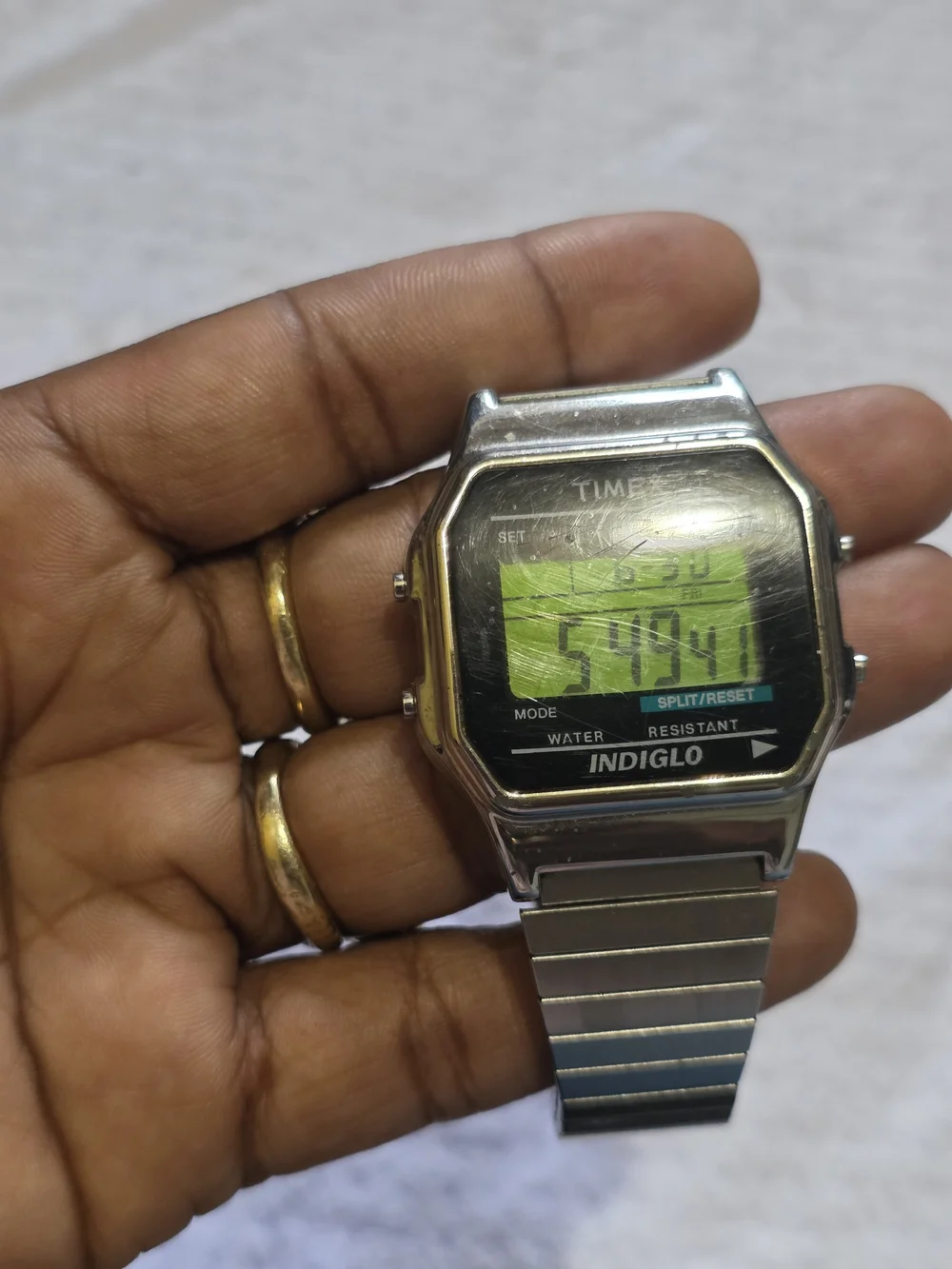 Timex men's Silver Digital Indiglo Watch with Green Display